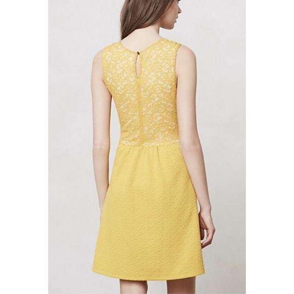 Maeve Anthropologie Vera Lace Yellow Mustard Fall A Line Dress - Women's Small - Picture 2 of 13